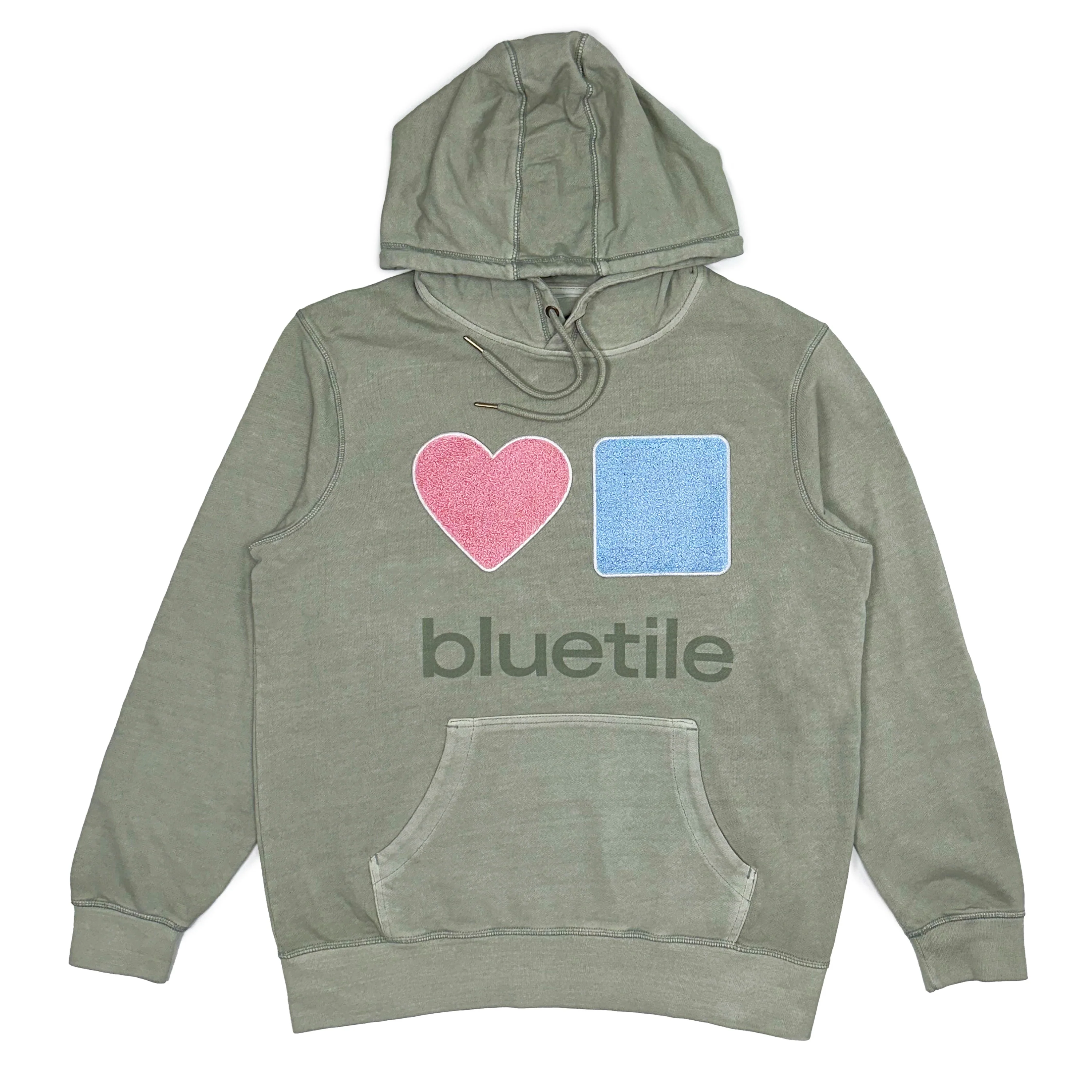 BLUETILE CHENILLE HEART & SQUARE HOODIE SAGE