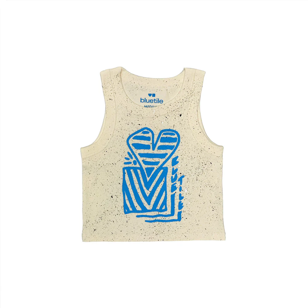 BLUETILE HEART + SQUARE RIB CROP TANK ECRU