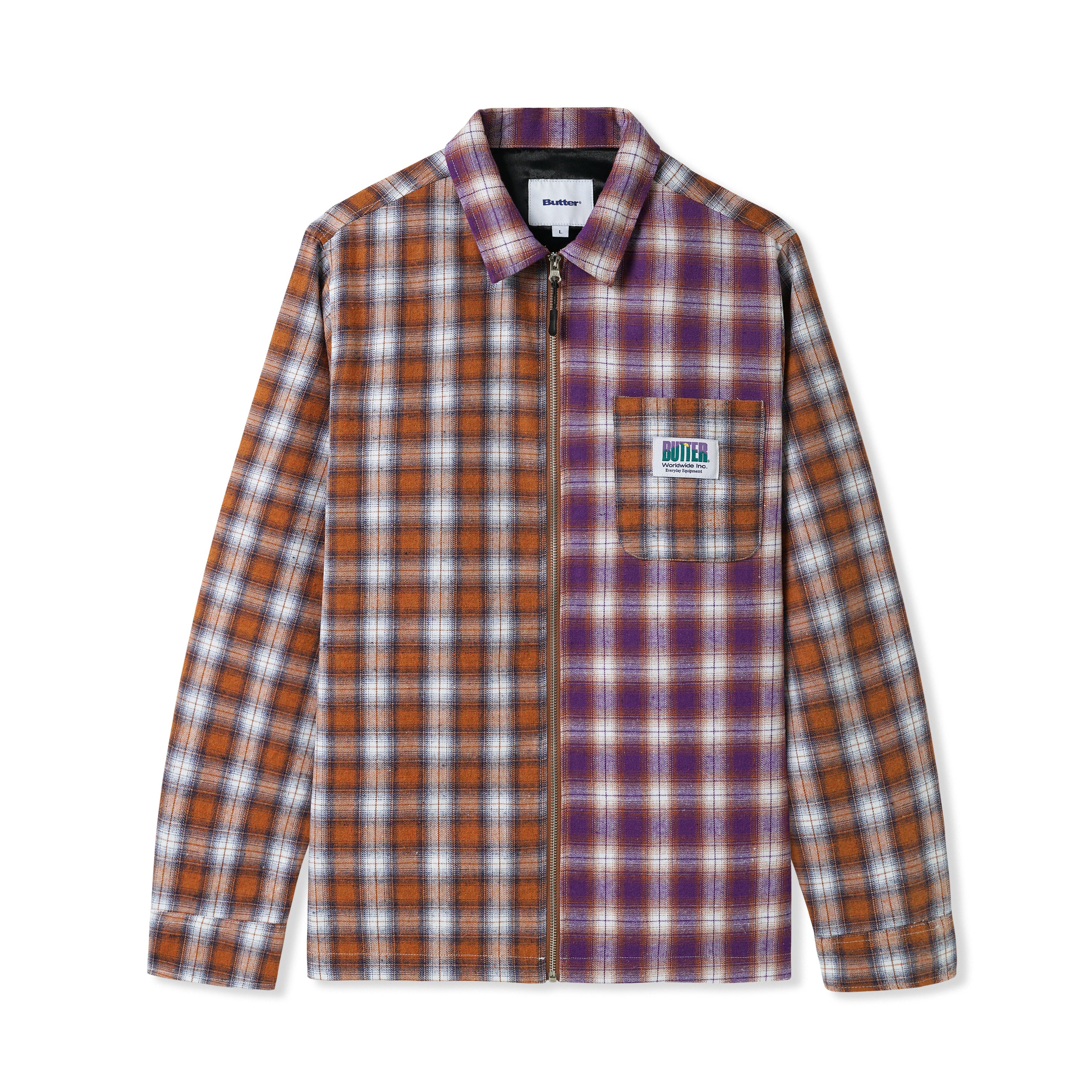 BUTTER GOODS PATCHWORK PLAID WORKSHIRT BROWN / PURPLE