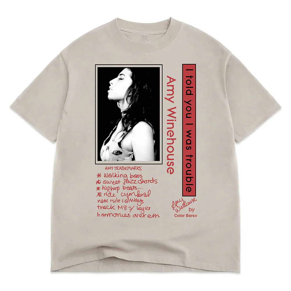 COLOR BARS AMY WINEHOUSE TROUBLE TEE TAN