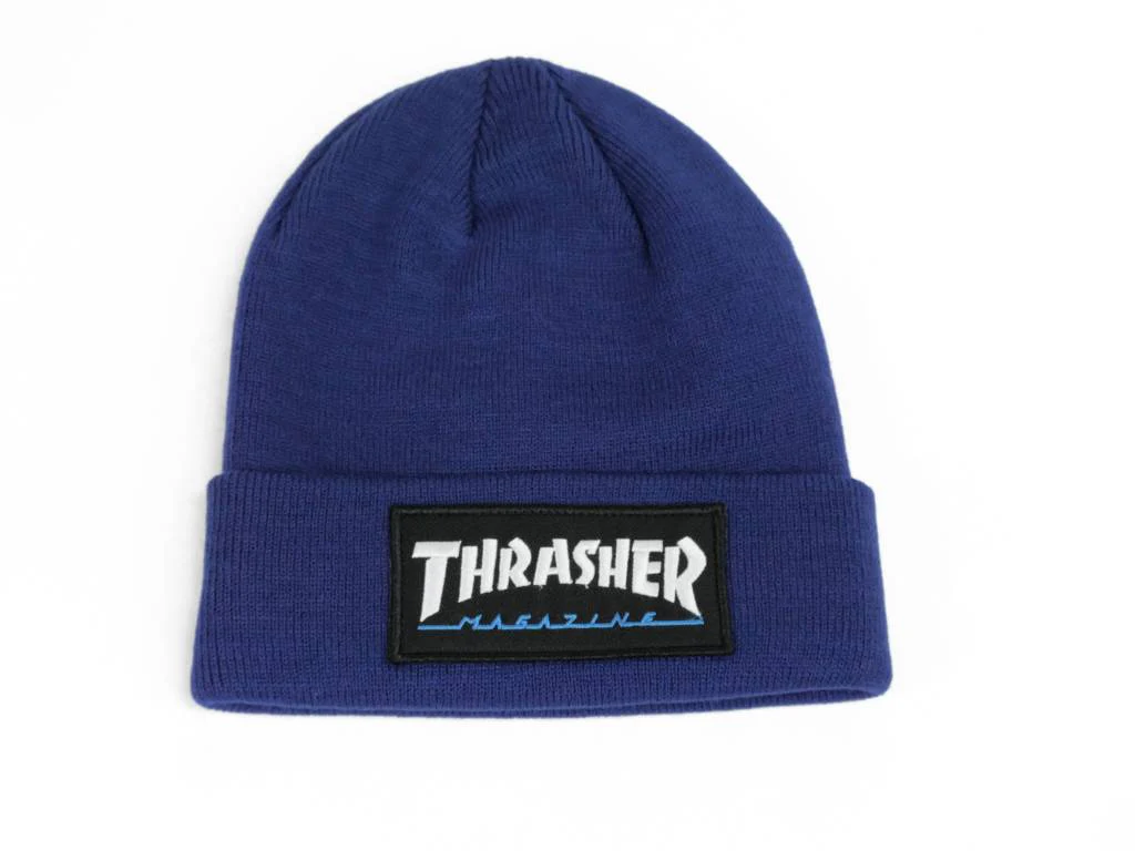 THRASHER LOGO PATCH BEANIE BLUE