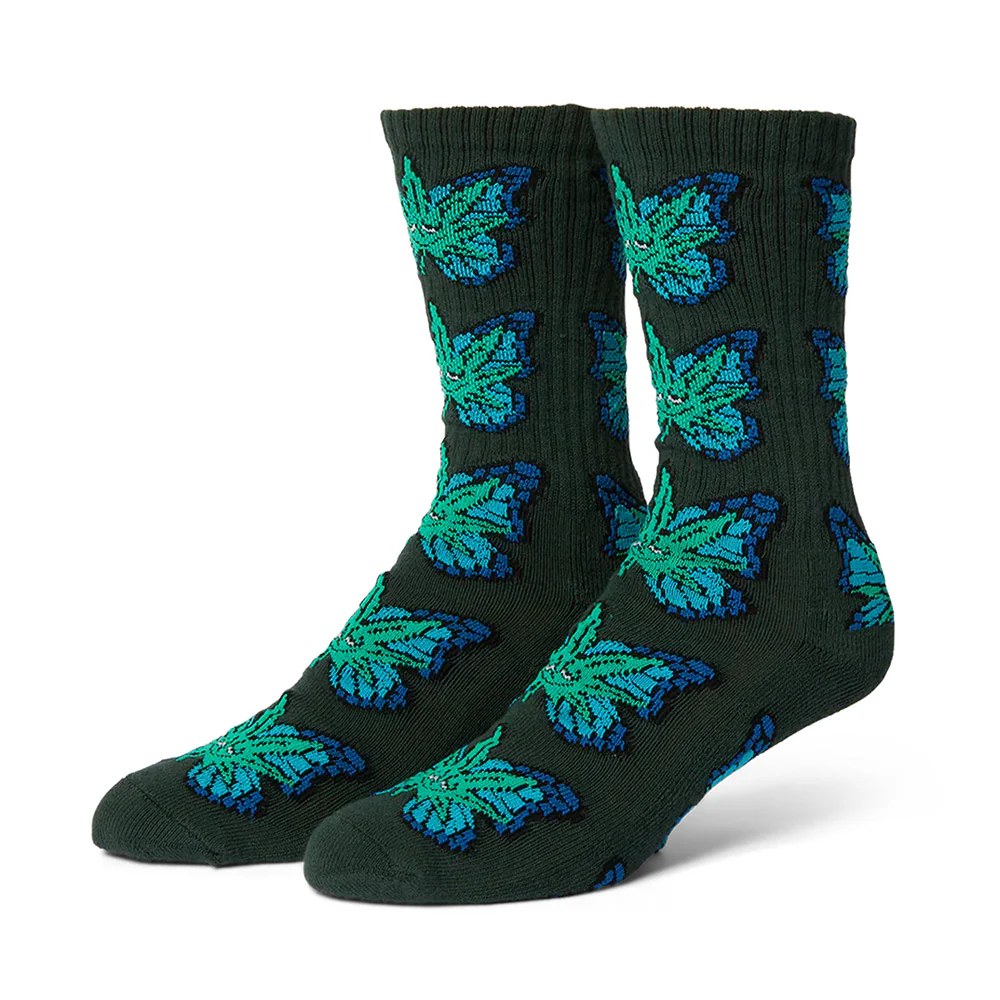 HUF GREEN BUDDERFLY SOCK BLACK