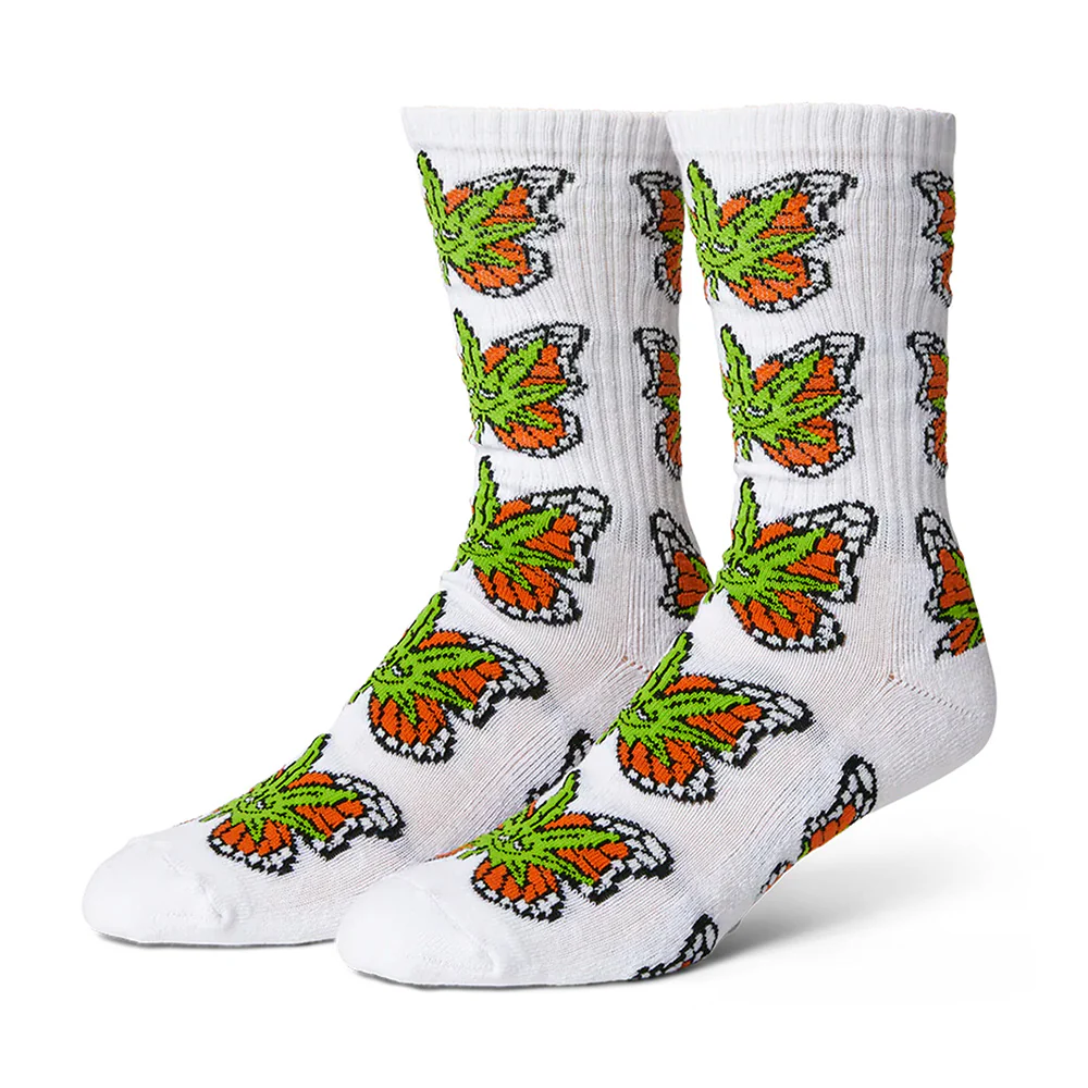 HUF GREEN BUDDERFLY SOCK WHITE