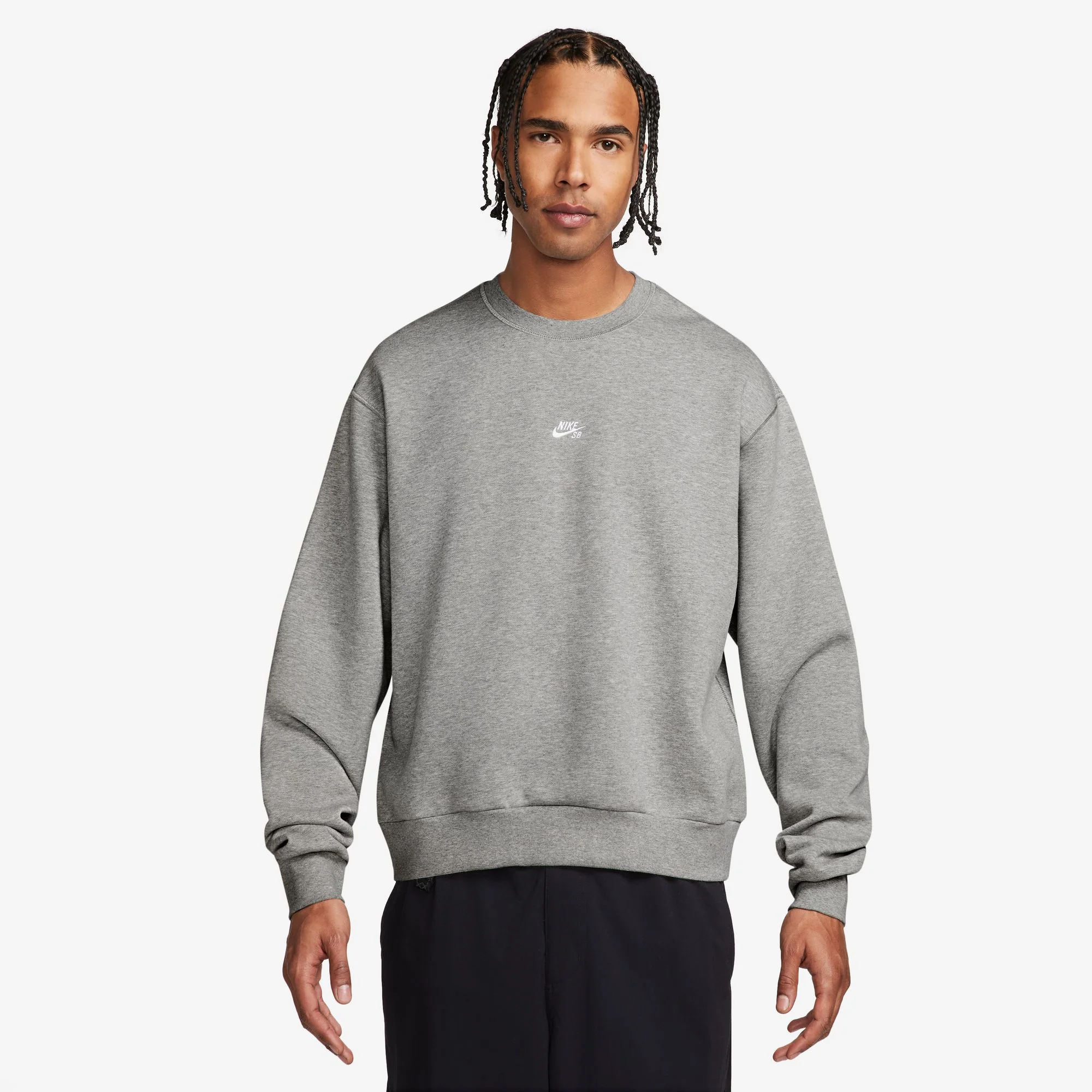 NIKE SB ESSENTIALS LOGO FLEECE SKATE CREW GREY - Image 2