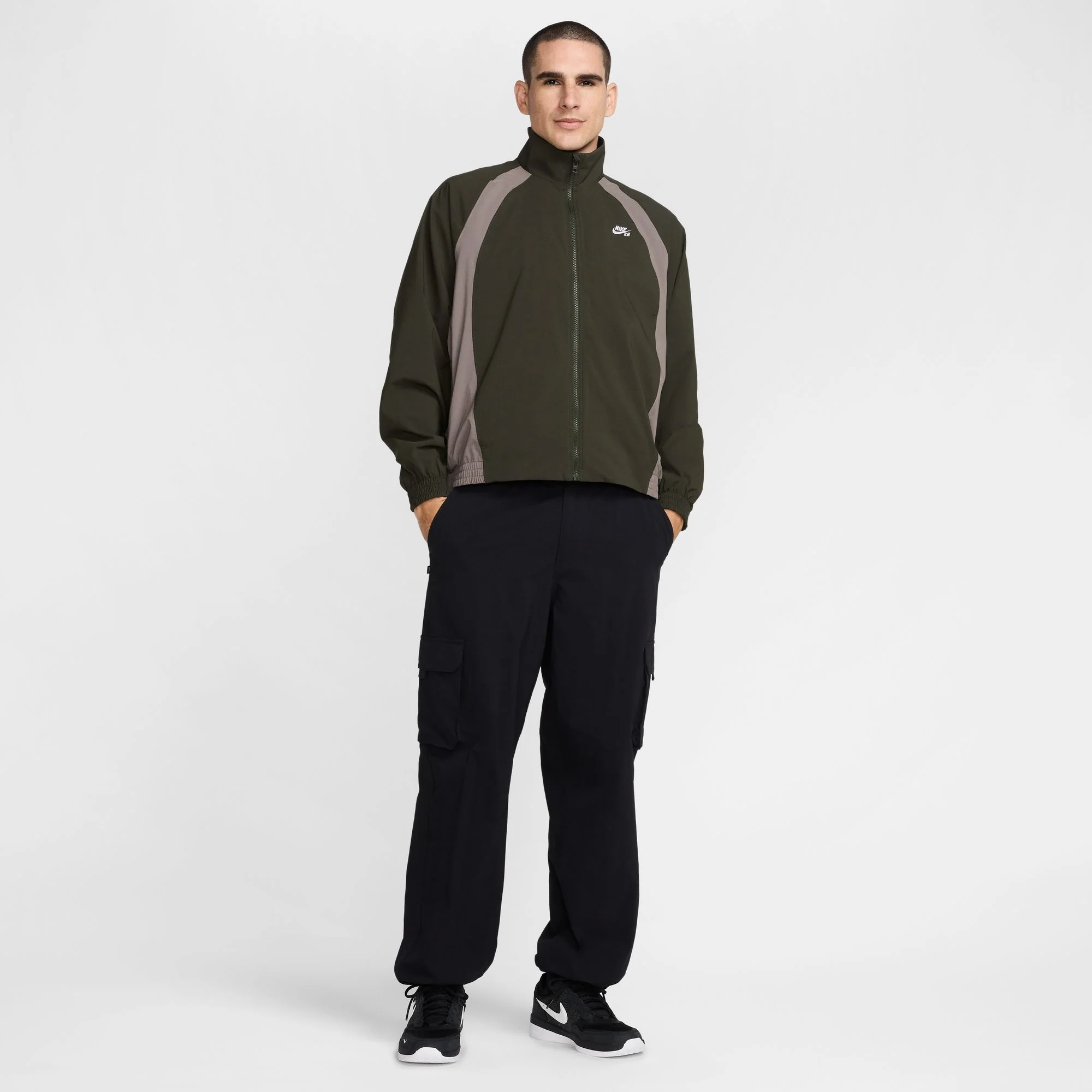 NIKE SB FULL-ZIP WOVEN SKATE JACKET SEQUOIA / CAVE STONE / WHITE - Image 3