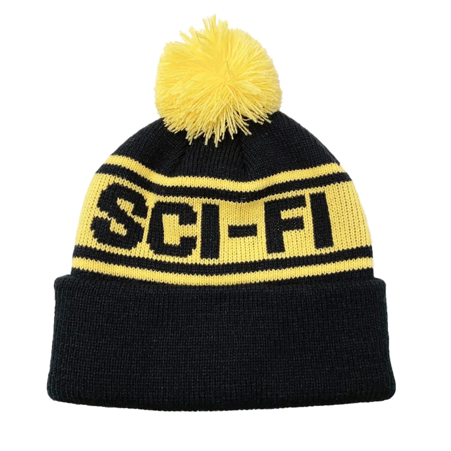 SCI-FI FANTASY POM BEANIE BLACK/YELLOW