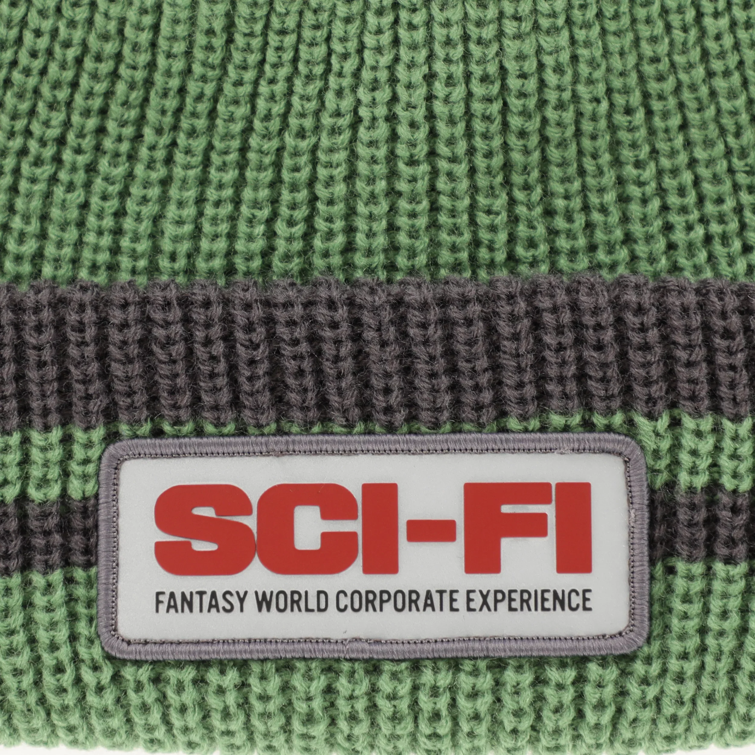 SCI-FI FANTASY REFLECTIVE PATCH STRIPED BEANIE OLIVE/GREY - Image 3