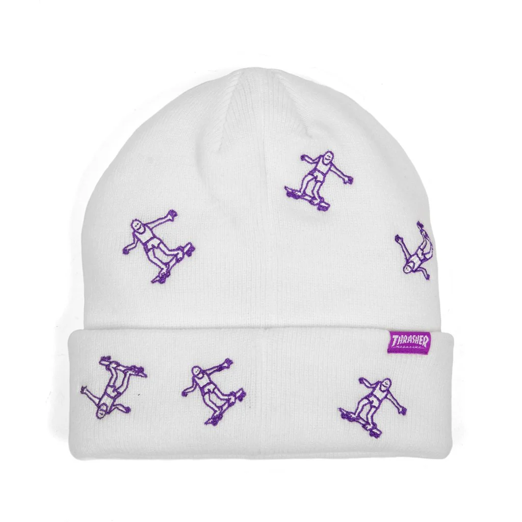 THRASHER GONZ PATTERN BEANIE WHITE/PURPLE