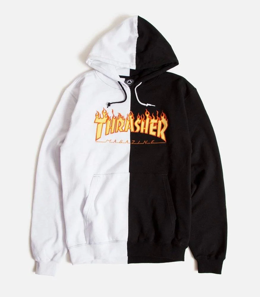 THRASHER FLAME LOGO SPLIT HOODIE WHITE / BLACK - Image 2