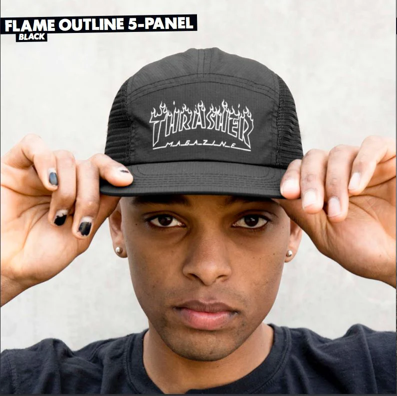 THRASHER MAGAZINE FLAME OUTLINE 5 PANEL BLACK
