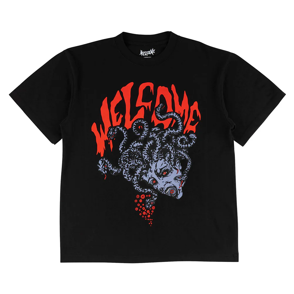 WELCOME MEDUSA BOXY GARMENT-DYED TEE BLACK